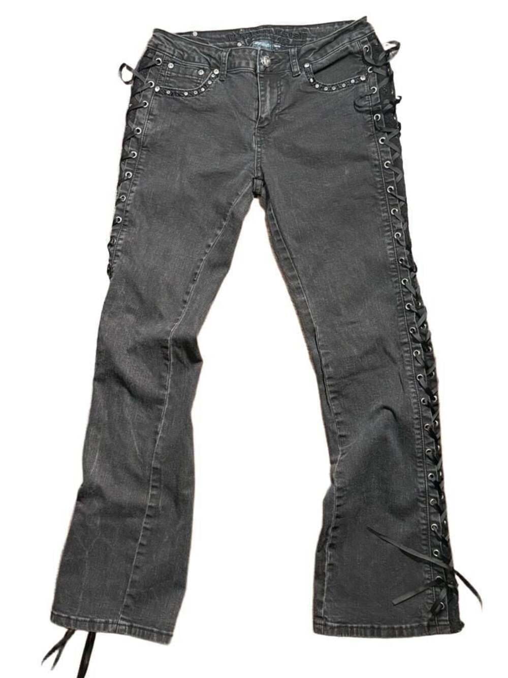 y2k Platinum Plush Lace-Up Flare Jeans